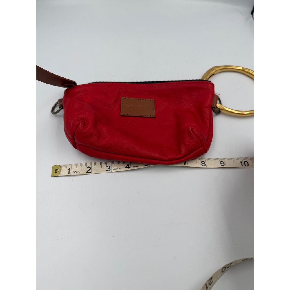 Parker Thatch Red Leather Wristlet Pouch Gold Ring Handle Zipper Clutch Bag - Picture 5 of 8
